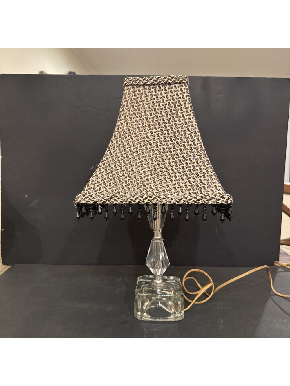 Victorian Art Deco Boho Style Beaded Fringe Table Lamp 16.5” H By 9” W